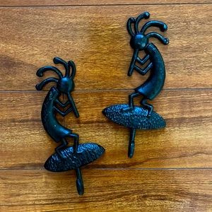 Kokopelli Cast Iron Wall Hooks Set of 2